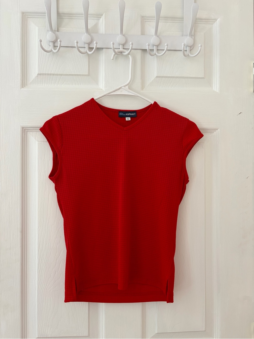 Blue Asphalt Red Ribbed V-Neck Tank Top